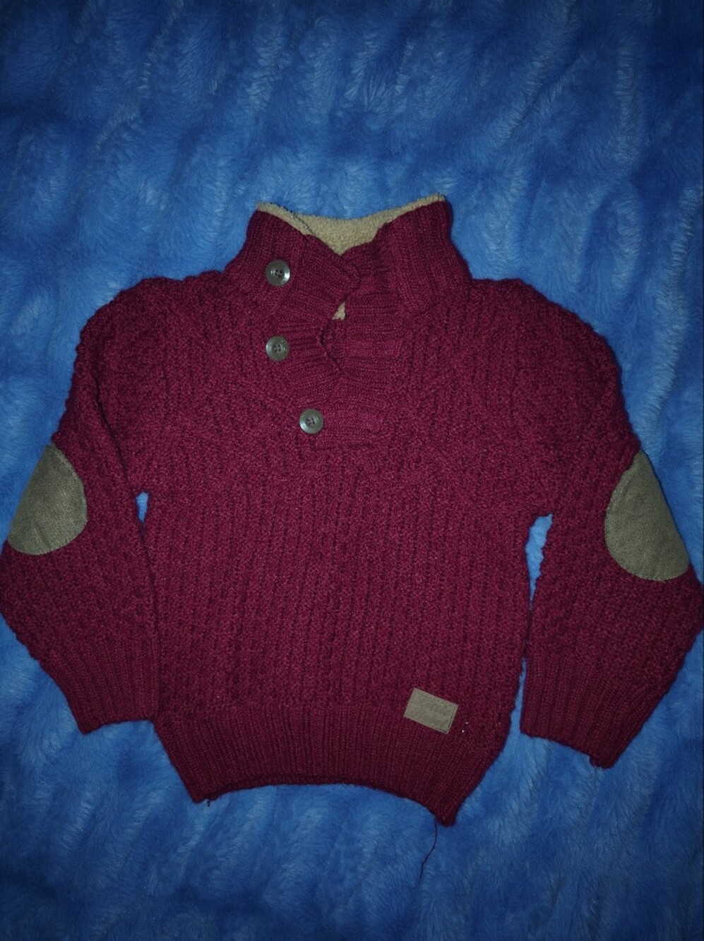 rebels Maroon Knit Sweater with Tan Elbow Patches